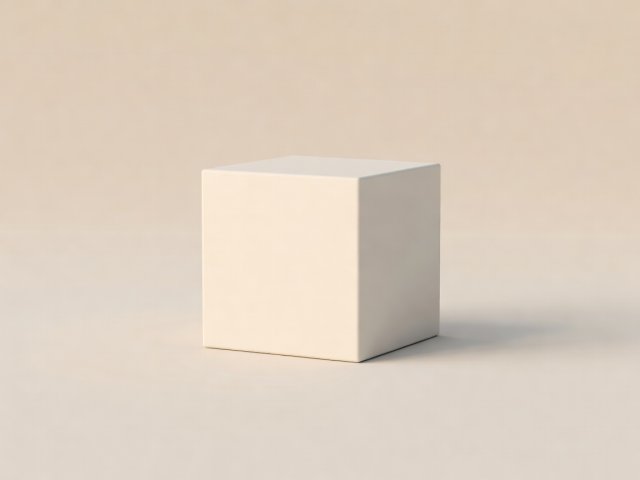 3D render of a calendar cube with amber pages on a warm neutral background